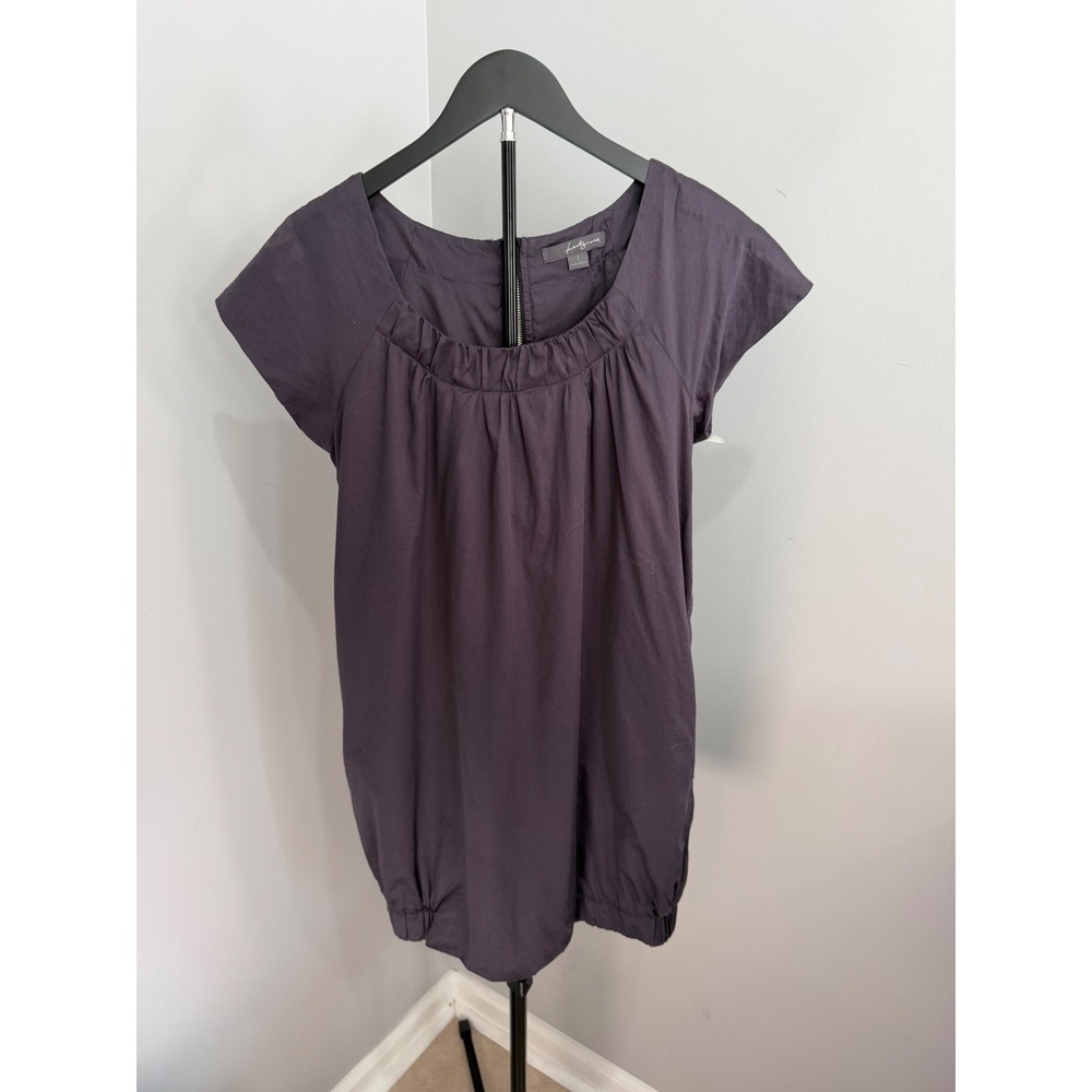 Twenty One Bubble Hem Tunic Women L Grey Short Sleeve Back Zip Cotton Minimalist